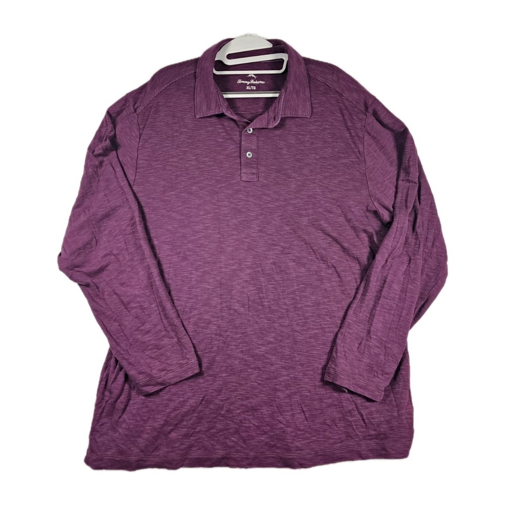 Tommy Bahama Men's XL Purple Long Sleeve Polo Shirt Tencel Cotton Heather Stripe - Picture 1 of 11